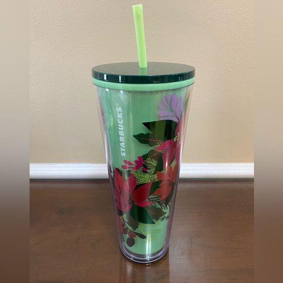 Starbucks Green Poinsettia Tumbler Holiday 2021 - Picture 1 of 6